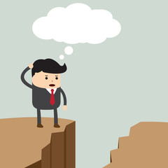 Businessman standing on the cliff and looking for way to across
