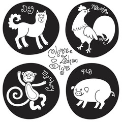 Black and white set signs of the Chinese zodiac.