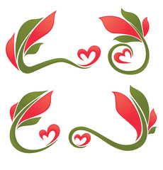 floral decorative frames and bright hearts