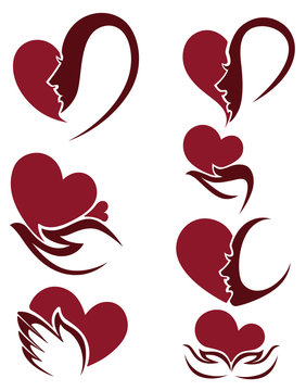 hearts, hands and woman faces