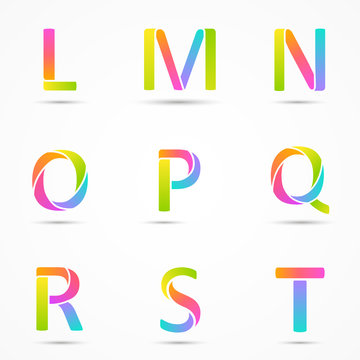 Color logo letters l, m, n, o, p, q, r, s, t font template.