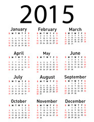 Simple 2015 year vector calendar