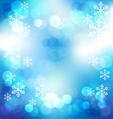 Blue elegant abstract background with bokeh lights on Christmas