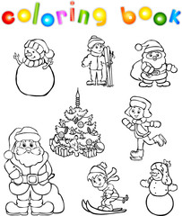 New year and christmas set coloring book
