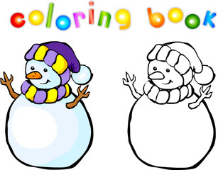Funny cartoon snowman coloring book