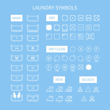 Set of  line simple washing instruction symbols .Laundry icons