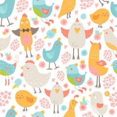 Cute birds seamless background