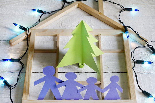 Christmas paper tree and family abstract unique concept