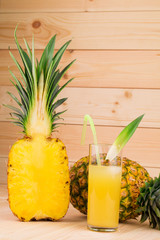 Fresh ripe pineapples with juice
