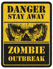 Zombie. Warning sign. Hand drawn. Vector illustration eps8