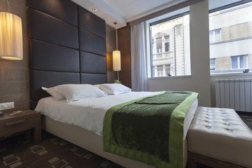Modern hotel bedroom interior 