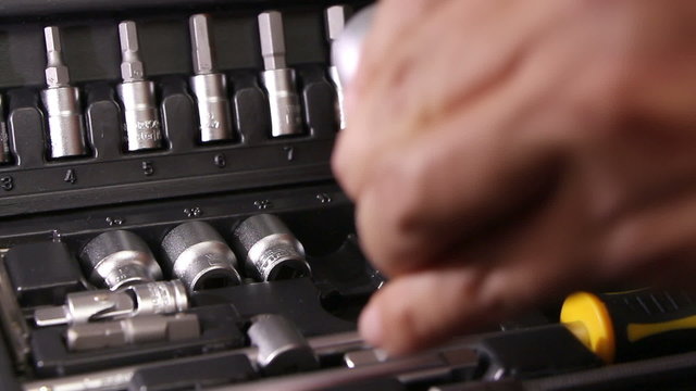 Box with automotive mechanic tools kit
