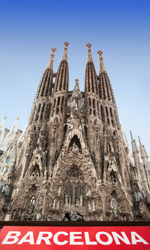 Facade of Sagrada Familia in Barcelona, Spain.