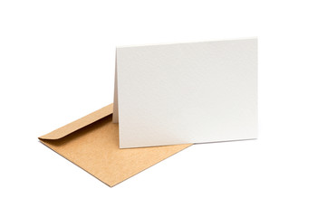 brown envelope with a blank white card over white - 72539968