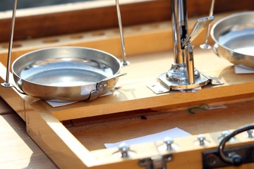 old precision balances with steel plates