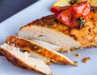 cut into pieces of chicken baked in a spicy sauce