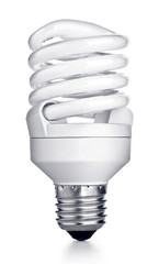 Energy saving fluorescent light bulb on white bakground