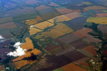 Aerial view over agricultural fields in Greece
