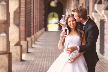 Groom and Bride holding Love letters
