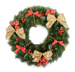 Christmas decorative wreath with leafs of mistletoe isolated
