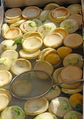 pickled artichoke bottoms sold at fruit and vegetable market