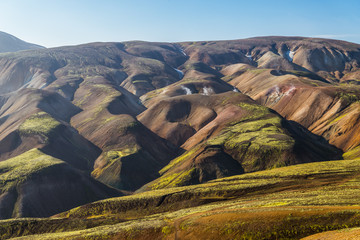 Multicolored landscape in Landmannalaugar NP, Iceland. © 1tomm