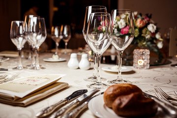 Empty glasses in restaurant