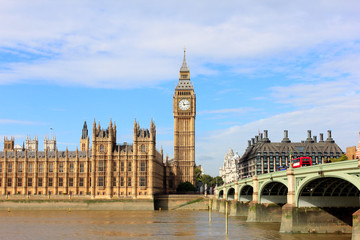 Fototapeta na wymiar big ben, westminster bridge and houses of parliament in london