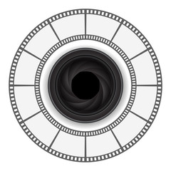 Obraz premium camera lens with film strip round frame