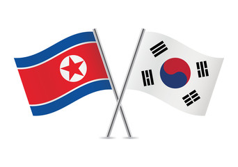 North Korean and South Korean flags. Vector illustration.