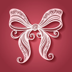 Vector Christmas Greeting Card. Vintage Card with Ornate Bow