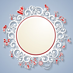 Beautiful Ornate Decorative Holiday Frame (Vector). Snowflake, P
