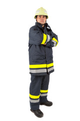 Fototapeta premium Fireman in uniform isolated in white