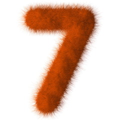 Orange shag 7 number font isolated on white background