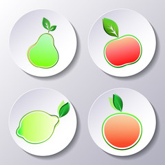 Vector set of fruit icons, stickers
