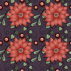 Seamless Floral Pattern (Vector). Hand Drawn Texture with Flower