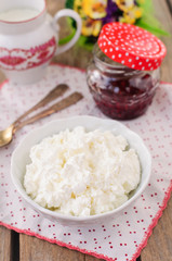 Cottage Cheese (Quark, Cream Cheese, Curd) in a White Bowl