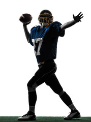 Fototapeta na wymiar quarterback american throwing football player man silhouette