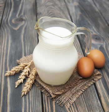 Jar with milk and eggs