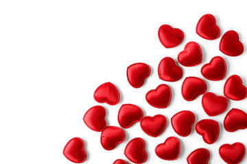 Felt red hearts isolated on a white background