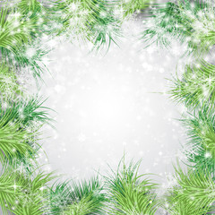 Fototapeta na wymiar Chirstmas Tree Border with Snowflakes