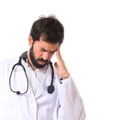 Frustrated doctor over isolated white background