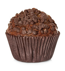 Muffin, chocolate cake isolated on white background
