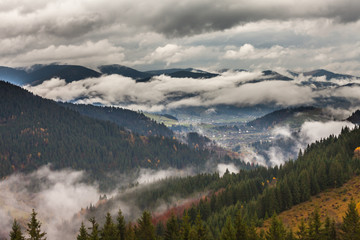 global warming. mountain landscape. Clouds and fog