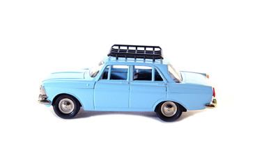 Collectible toy model blue Soviet car "Moskvitch"