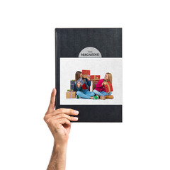 Christmas women holding gifts printed on book
