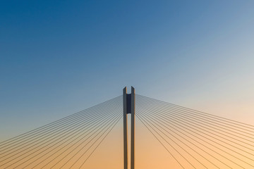 Strings of the bridge in the sunrise