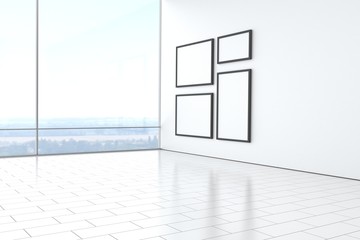 Raum Galerie hell modern mit Bilderrahmen