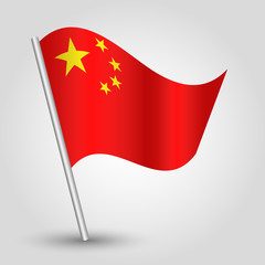 vector 3d waving chinese flag on pole symbol of China