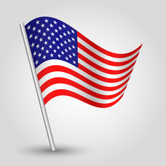 vector 3d waving american flag on pole symbol of United States
